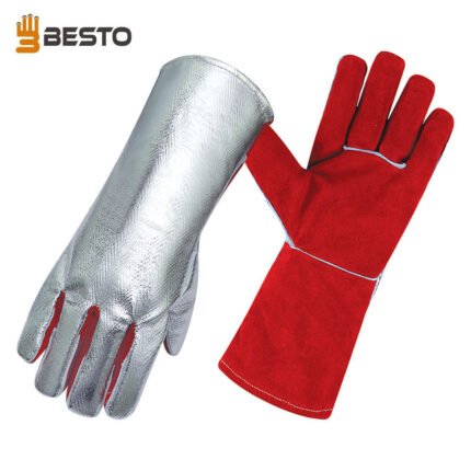 BESTO 1028 ALUMINUM FOIL 800 DEGREES HEAT RESISTANT INDUSTRIAL LEATHER WELDING GLOVES